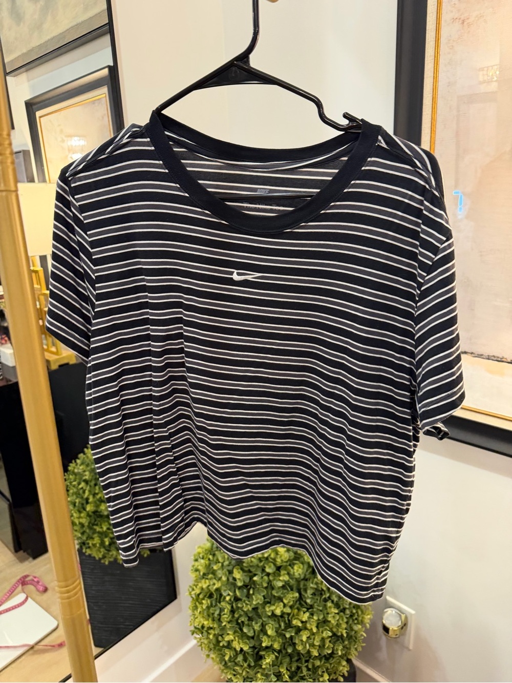 Nike Black and White Striped Short Sleeve Tee